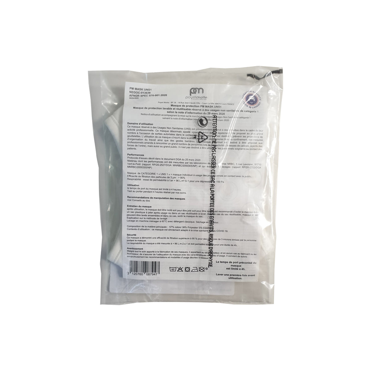 Masque de protection en tissu lavable et réutilisable