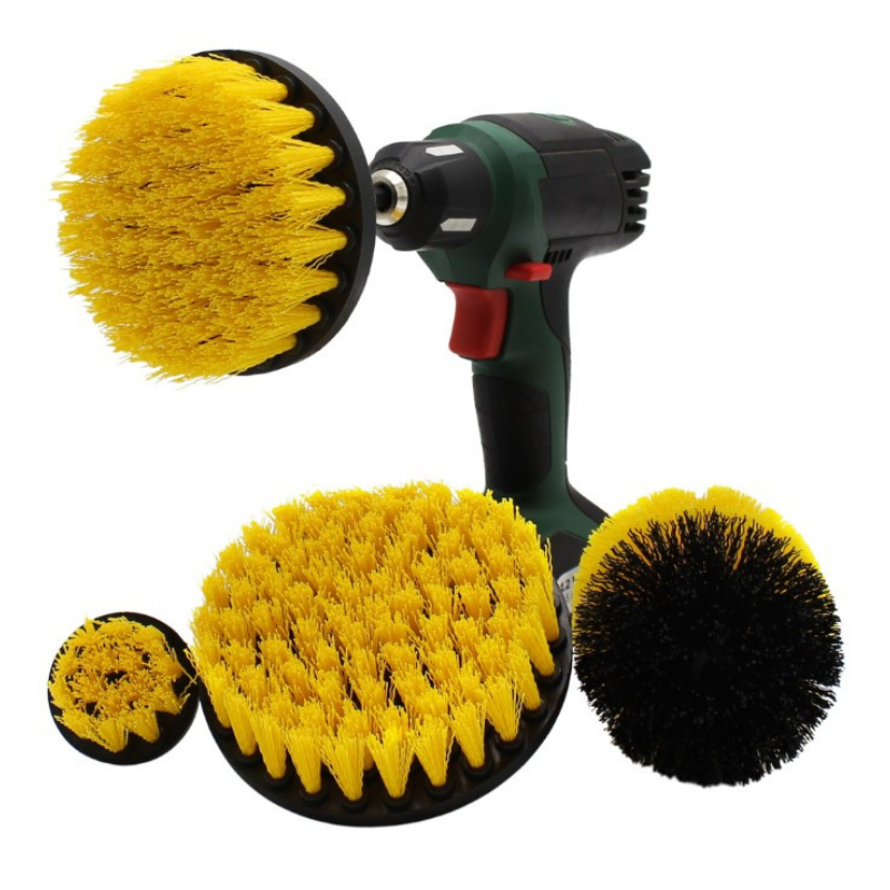 Lot de 4 Brosses Poils Durs Jaunes pour Visseuse