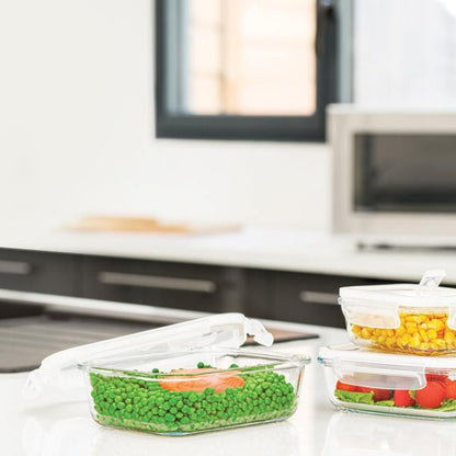 Lot de 3 boîtes/plats en verre rectangulaires pour conservation ou cuisson