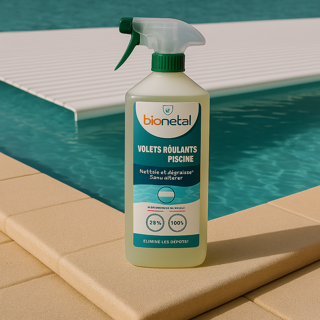 Produit nettoyant écologique pour volets roulants de piscine en spray ou en bidon